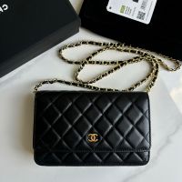 Chanel AP0250 Classic Wallet On Chain in Lambskin Black/Gold