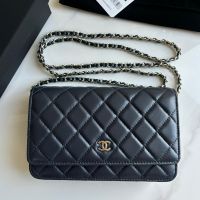 Chanel AP0250 Classic Wallet On Chain in Lambskin Blue/Silver