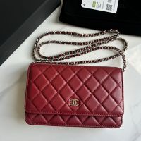 Chanel AP0250 Classic Wallet On Chain in Lambskin Burgundy/Silver
