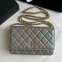 Chanel AP0250 Classic Wallet On Chain in Lambskin Grey/Gold