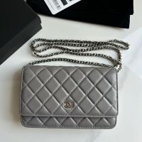 Chanel AP0250 Classic Wallet On Chain in Lambskin Grey/Silver