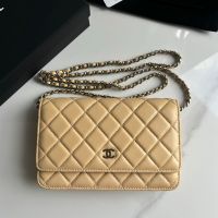 Chanel AP0250 Classic Wallet On Chain in Lambskin Khaki/Silver