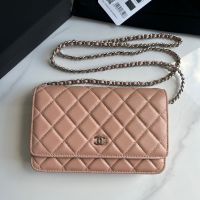 Chanel AP0250 Classic Wallet On Chain in Lambskin Pink/Silver
