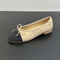 Chanel G02819 Bow Ballet Flats with Camellia Embroidered Women Fabric Brown