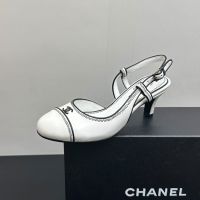 Chanel G25871 Slingback Pumps with CC Logo Women in Lambskin White