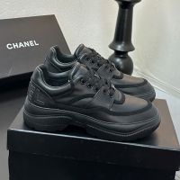 Chanel G35063 Sneakers with Letter Logo Patch Women in Calfskin Black