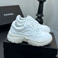 Chanel G35063 Sneakers with Letter Logo Patch Women in Calfskin White