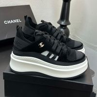 Chanel G35615 Platform Sneakers Women in Suede and Fabric Black