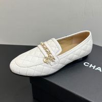 Chanel G37312 Moccasins with Strass Woven Chain Women in Lambskin White