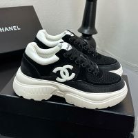 Chanel G38299 Platform Sneakers Women in Mesh and Calfskin Black