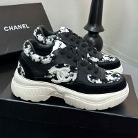 Chanel G38299 Platform Sneakers Women in Tweed and Calfskin Black