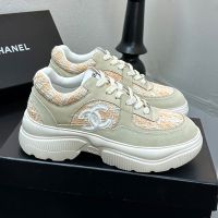 Chanel G38299 Platform Sneakers Women in Tweed and Calfskin Khaki