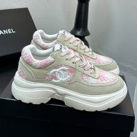 Chanel G38299 Platform Sneakers Women in Tweed and Calfskin Pink