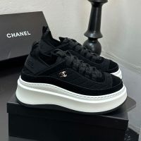 Chanel G38503 Platform Sneakers Women in Suede and Diamond Fabric Black