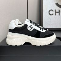 Chanel G38803 Platform Sneakers Women in Fabric and Calfskin Black