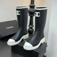 Chanel G39620 Rain Boots Women in Rubber Black