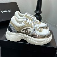 Chanel G39792 Platform Sneakers Women in Fabric and Laminated Gold