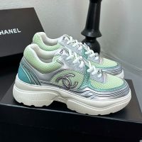 Chanel G39792 Platform Sneakers Women in Fabric and Laminated Green