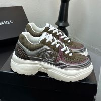Chanel G39792 Platform Sneakers Women in Fabric and Laminated Olive
