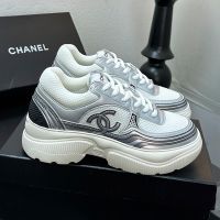 Chanel G39792 Platform Sneakers Women in Fabric and Laminated Silver/White