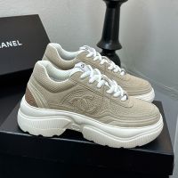 Chanel G39792 Platform Sneakers Women in Fabric and Suede Khaki