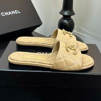 Chanel G39954 Slides with Woven Chain CC Logo Women in Quilted Lambskin Brown