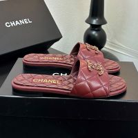 Chanel G39954 Slides with Woven Chain CC Logo Women in Quilted Lambskin Red