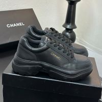 Chanel G45085 Sneakers with Letter Logo Women in Calfskin Black