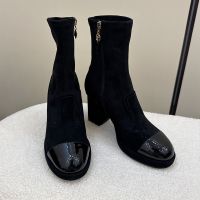 Chanel G45195 Ankle Boots with Letter Embroidered Women in Suede Black