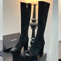 Chanel G45197 High Boots with Letter Embroidered Women in Suede Black