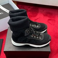Chanel G45204 Hi-Top Sock Sneakers Women in Suede and Knit Black