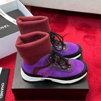 Chanel G45204 Hi-Top Sock Sneakers Women in Suede and Knit Purple