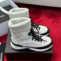 Chanel G45204 Hi-Top Sock Sneakers Women in Suede and Knit White