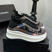 Chanel G45331 Platform Sneakers Women in Sequins and Patent Leather Black