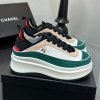 Chanel G45331 Platform Sneakers Women in Suede and Mesh Green