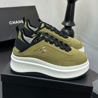 Chanel G45331 Platform Sneakers Women in Suede Olive