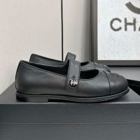 Chanel G46759 Mary Janes with CC Enamel Button Women in Calfskin Black
