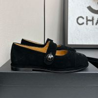 Chanel G46759 Mary Janes with CC Enamel Button Women in Suede Black