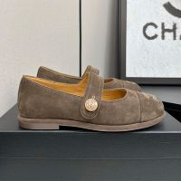 Chanel G46759 Mary Janes with CC Enamel Button Women in Suede Taupe