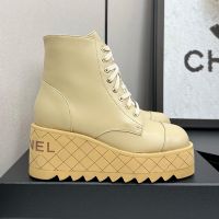 Chanel G45388 Platform Ankle Boots Women in Calfskin Khaki