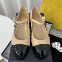 Chanel G45503 Mary Janes with Flower Buckle Women Lambskin and Patent Leather Khaki