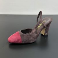 Chanel G45509 Slingback Pumps with CC Logo Women in Suede Coffee/Red
