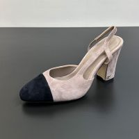 Chanel G45509 Slingback Pumps with CC Logo Women in Suede Pink/Black