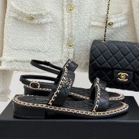 Chanel G45670 Sandals with Woven Chain Logo Women in Quilted Lambskin Black