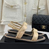 Chanel G45670 Sandals with Woven Chain Logo Women in Quilted Lambskin Brown/Black