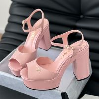 Chanel G45740 Tan-Go Platform Sandals Women Calfskin Pink