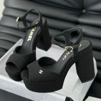 Chanel G45740 Tan-Go Platform Sandals Women Suede and Calfskin Black