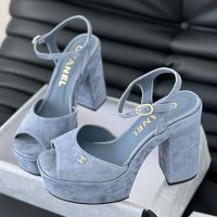 Chanel G45740 Tan-Go Platform Sandals Women Suede and Calfskin Blue