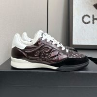 Chanel G45839 Sneakers with Logo Patch Women in Shiny Calfskin Coffee