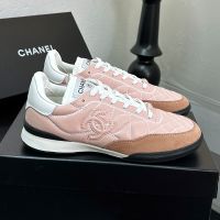 Chanel G45839 Sneakers with Logo Patch Women in Shiny Calfskin Pink